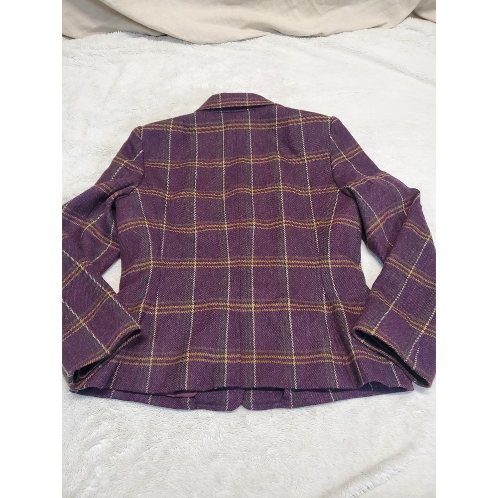 Talbots Purple Wine Plaid Wool Blazer Women 12 Academia Twee Office Classic - Picture 6 of 11